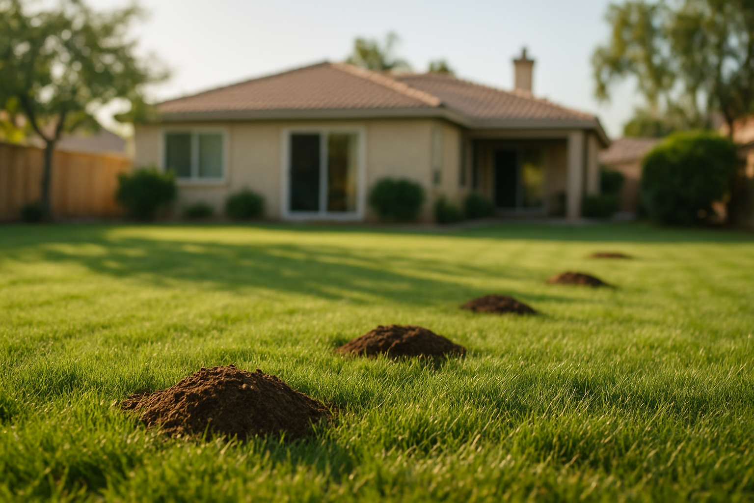 Comparison of gopher mounds and ground squirrel burrows showing key differences in lawn damage patterns